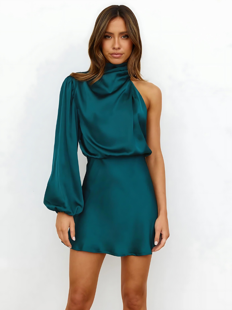 One-Shoulder Dress Sea Blue