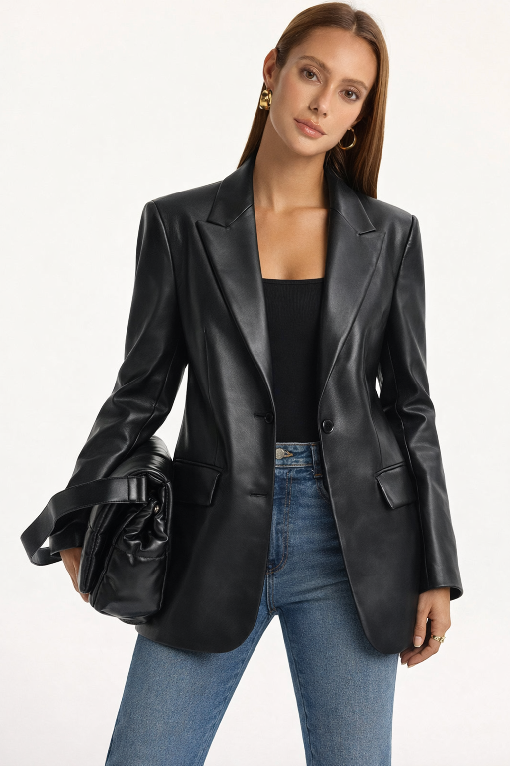 Women's leather-look blazer black