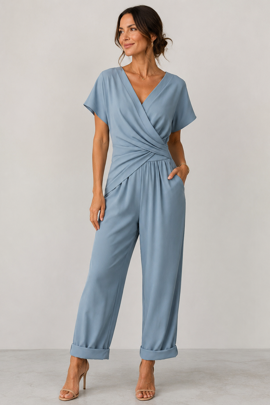 Women's short-sleeve jumpsuit blue