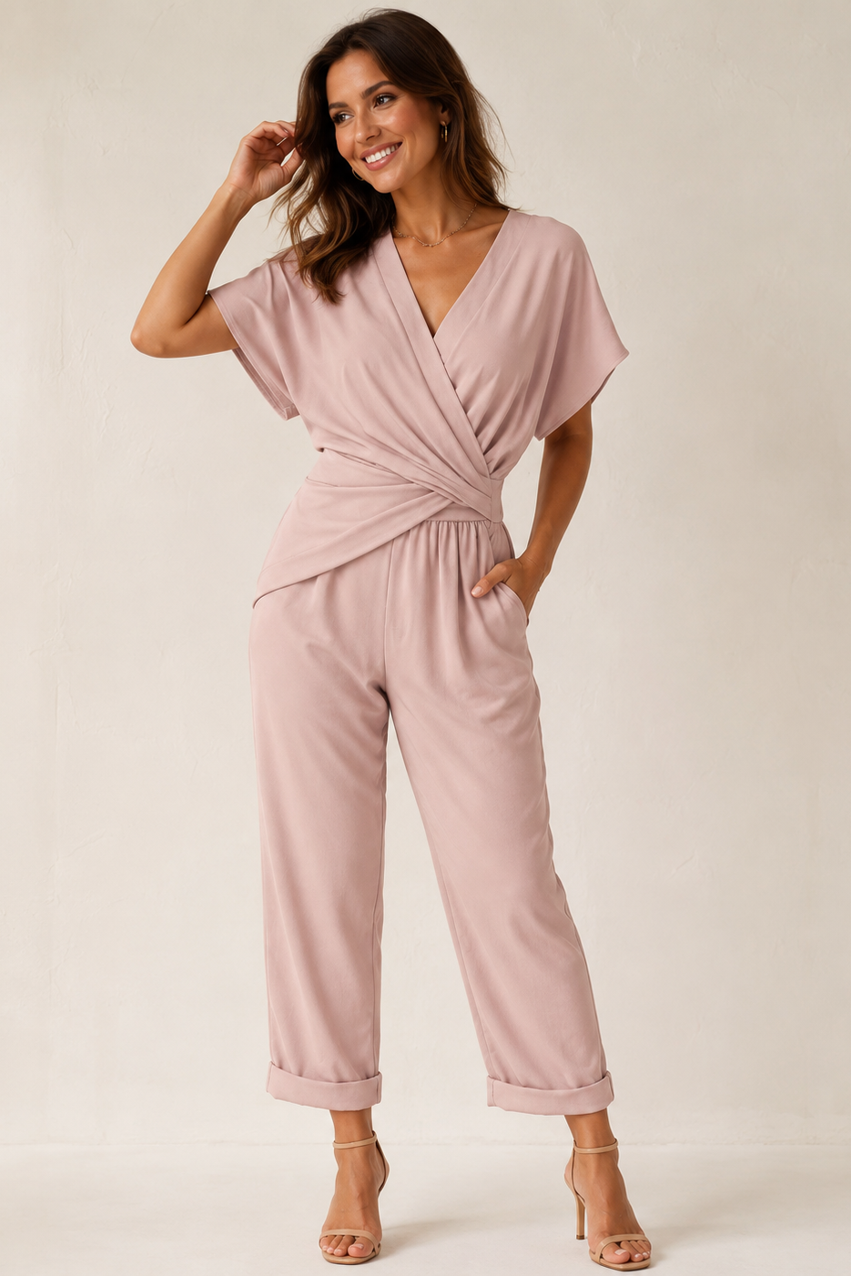 Women's short-sleeve jumpsuit pink
