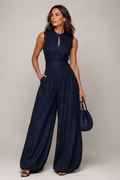 Sleeveless wide-leg jumpsuit in navy