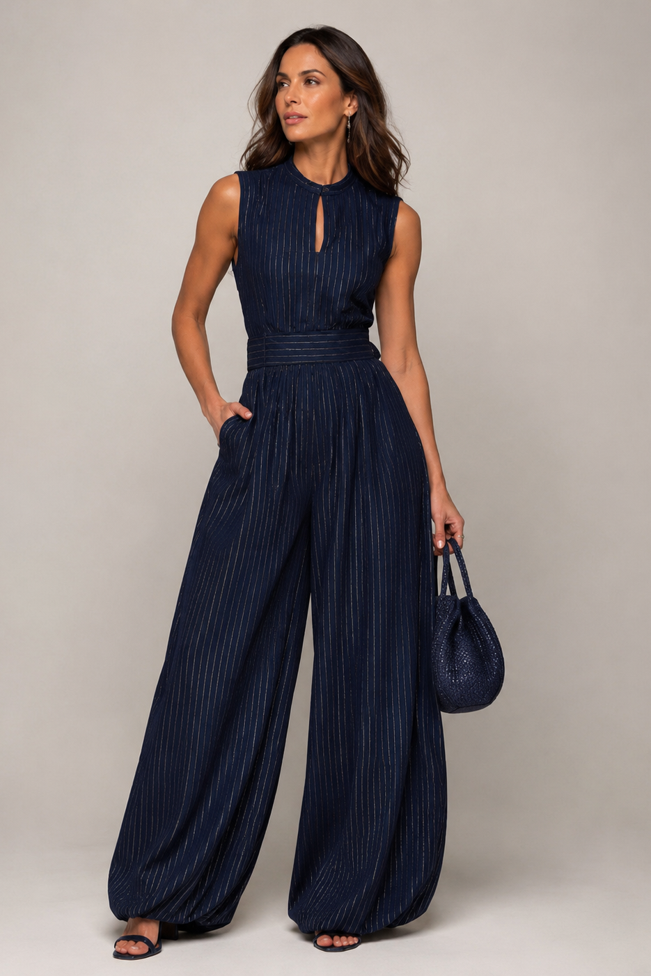 Sleeveless wide-leg jumpsuit in navy