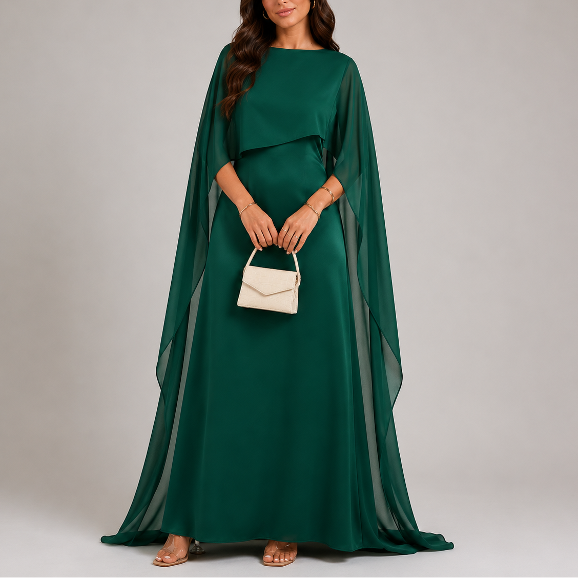 Elegant draped cape floor-length maxi evening dress