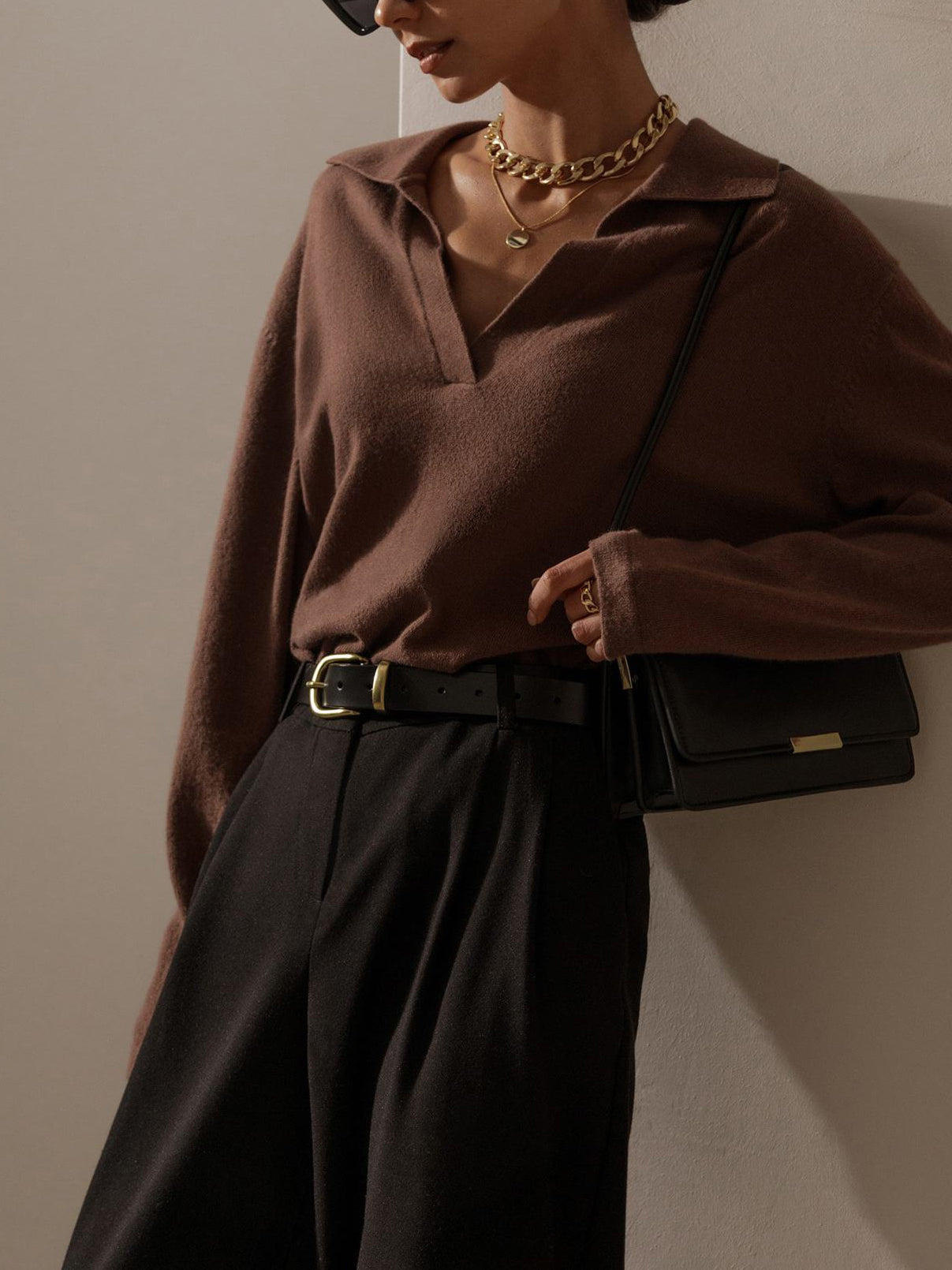 Women's Knit Collared V-Neck Sweater