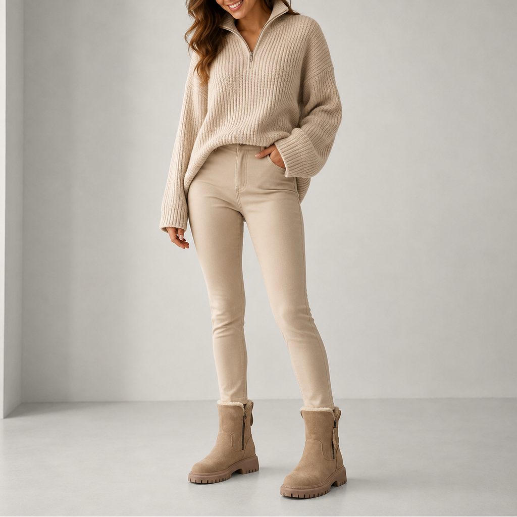Faux-fur lined winter ankle boot showing chunky non-slip sole