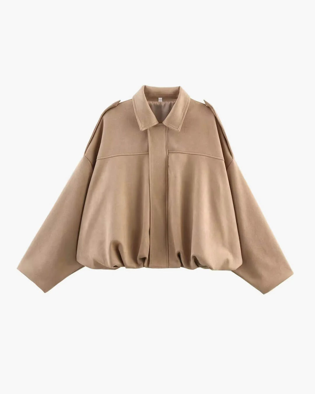 Faux suede bomber jacket detail of collar and front
