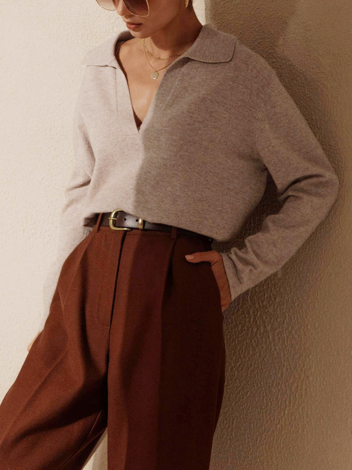Women's Knit Collared V-Neck Sweater