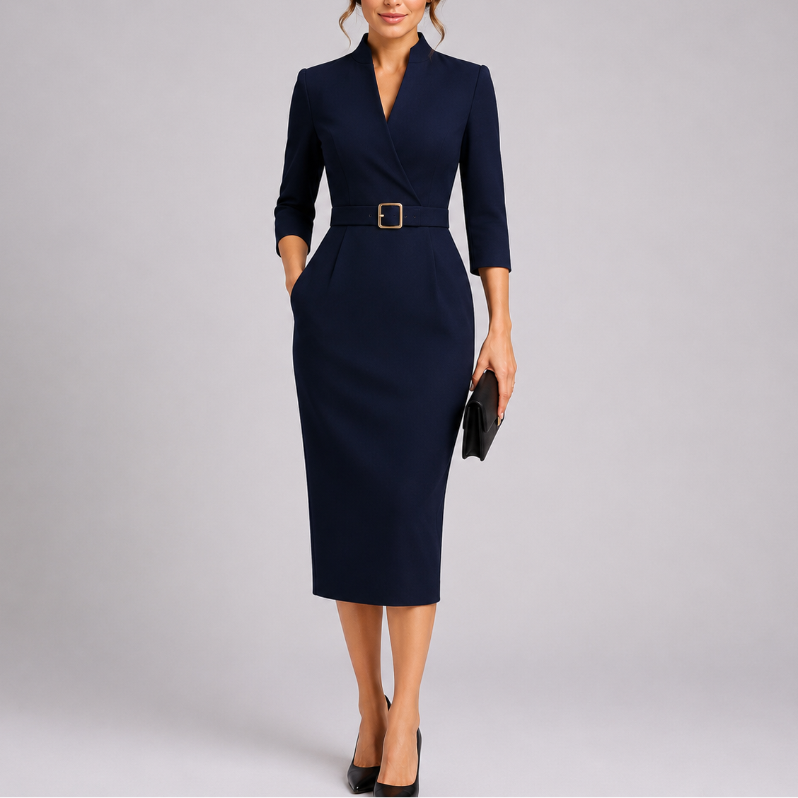Fitted Midi Dress with Belt for Women
