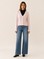 Cropped Cardigan with V-Neck and Button Front in Pink