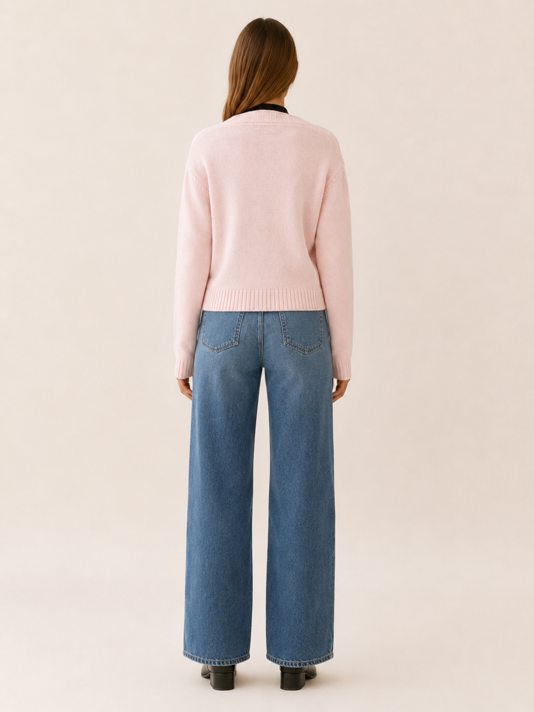 Cropped Cardigan with V-Neck and Button Front side view