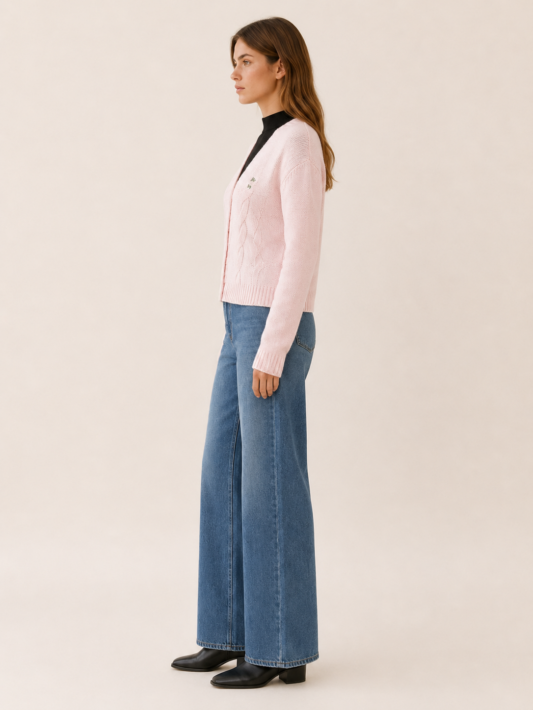 Cropped Cardigan with V-Neck and Button Front back view