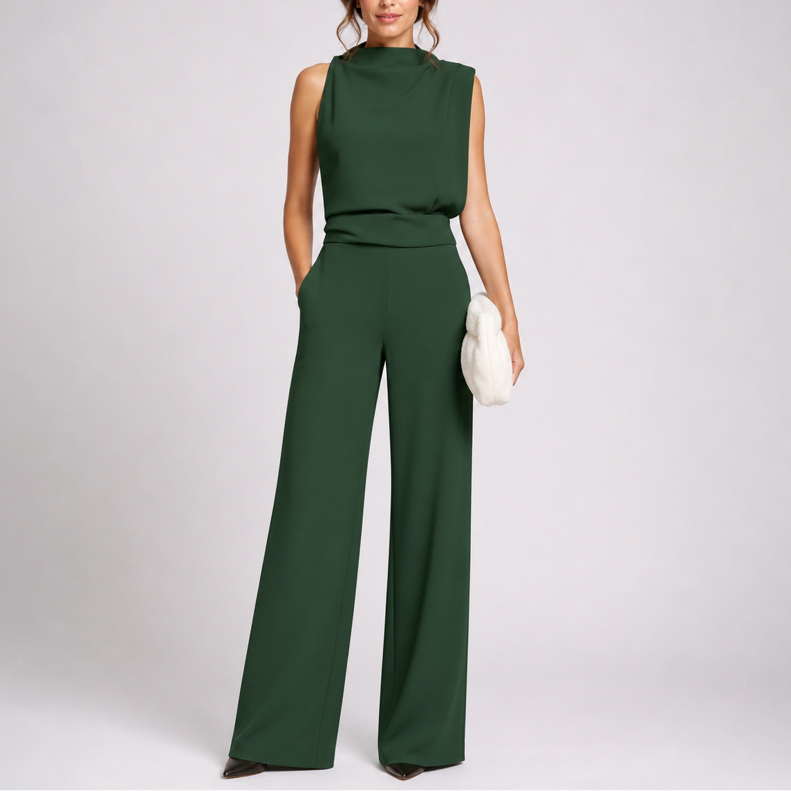 Green sleeveless wide-leg jumpsuit