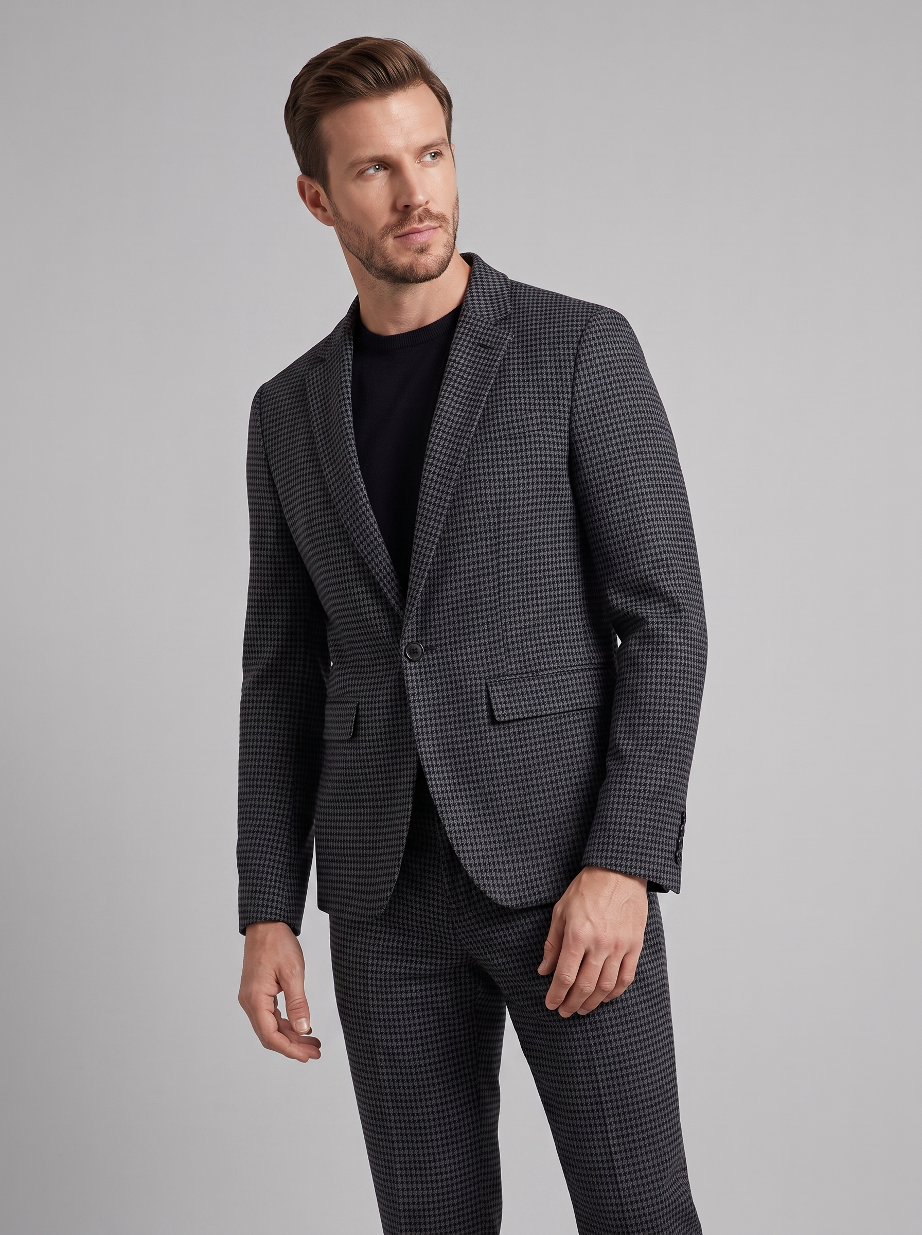 Men's tailored checked suit in Dark Grey