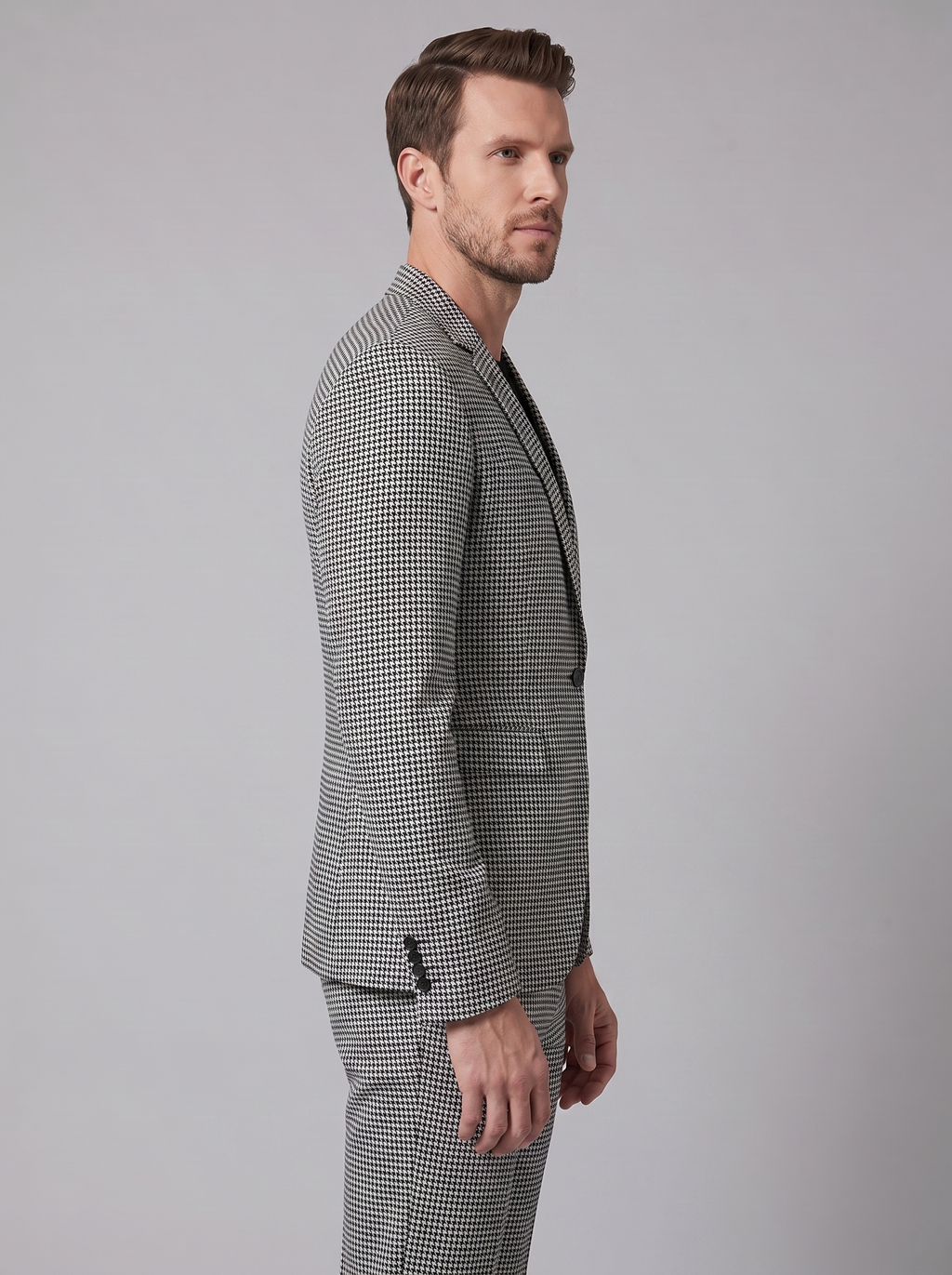 Men's tailored checked suit in Light Grey