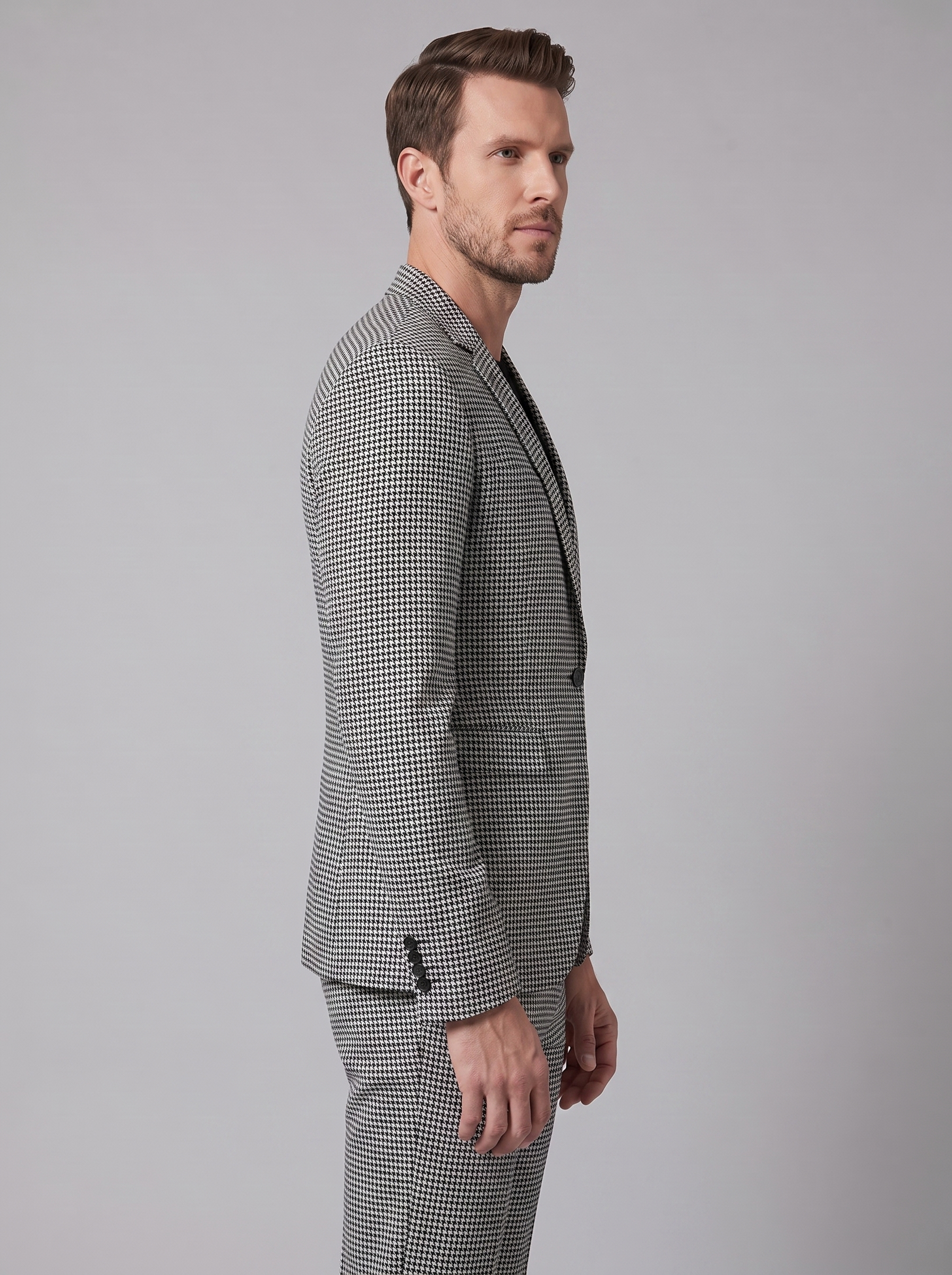 Men's tailored checked suit in Light Grey