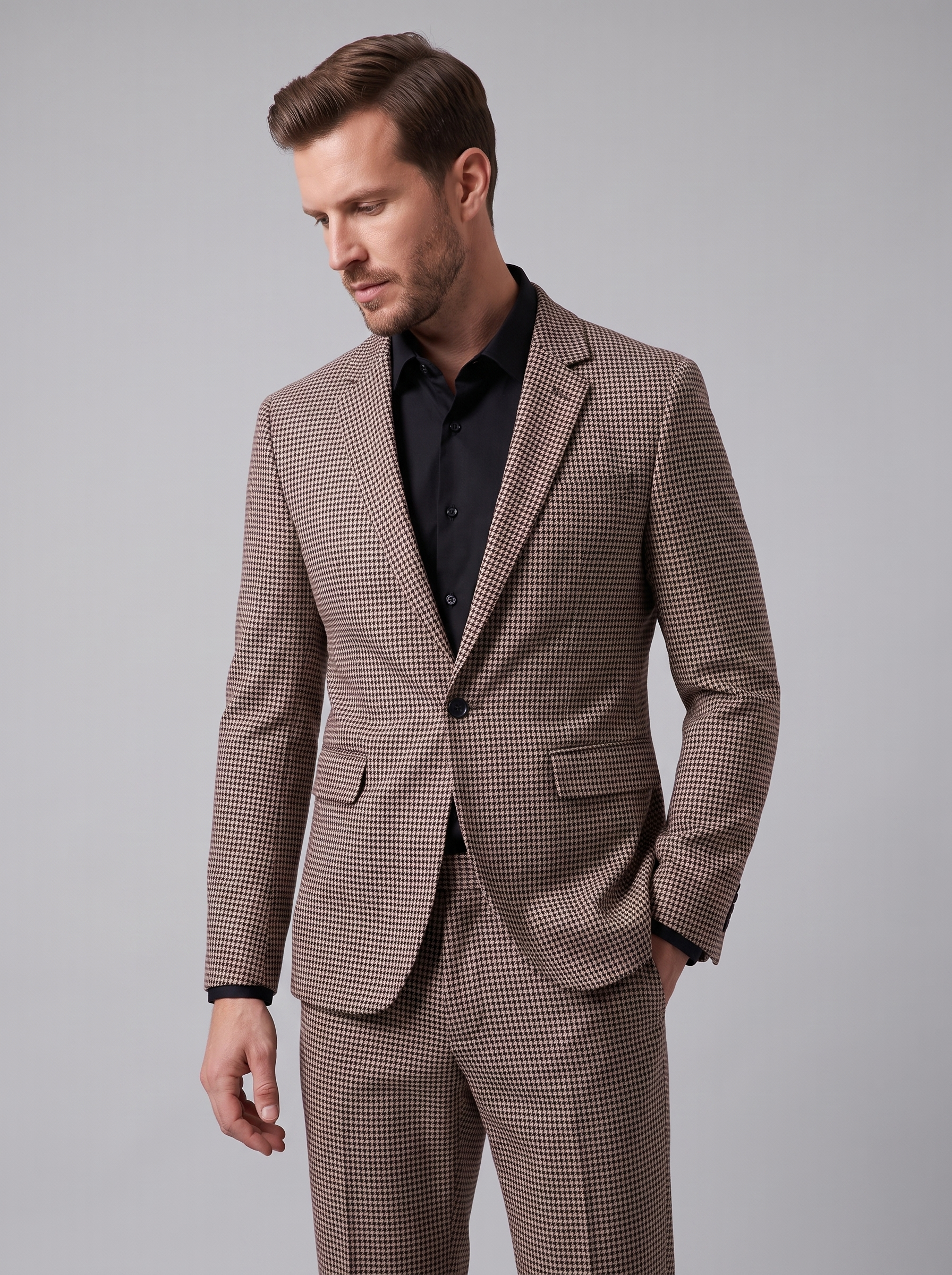 Men's tailored checked suit in Khaki