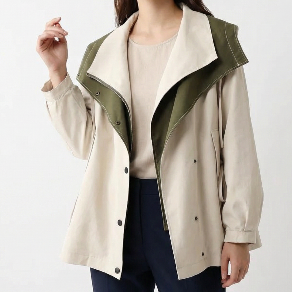 Women's Bicolour Hooded Short Jacket, Zip Front
