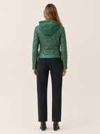 Green faux-leather hooded biker jacket – view 2