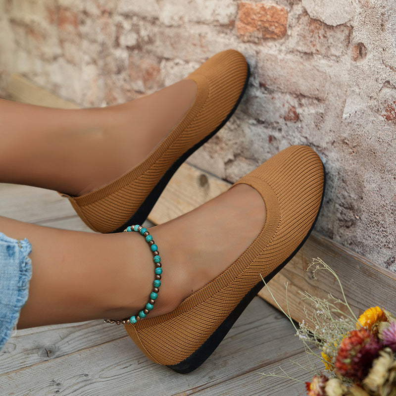 Khaki knit slip-on ballet flats