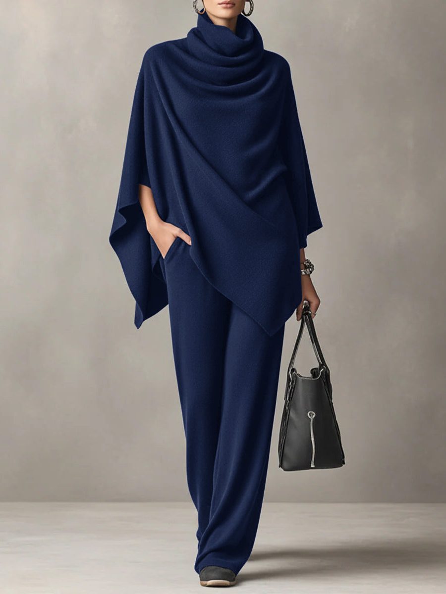 Back view of a knitted wide-leg co-ord set with cowl neckline