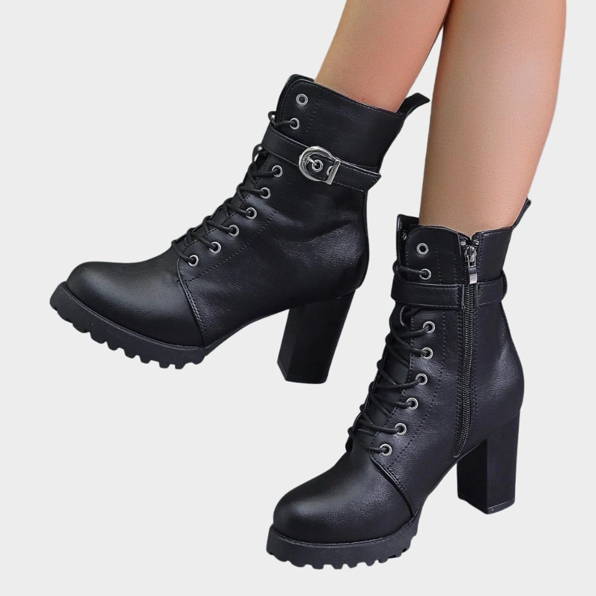 Lace-up block heel ankle boots, back view