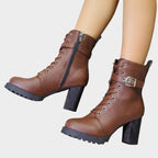 Lace-up block heel ankle boots, detail view
