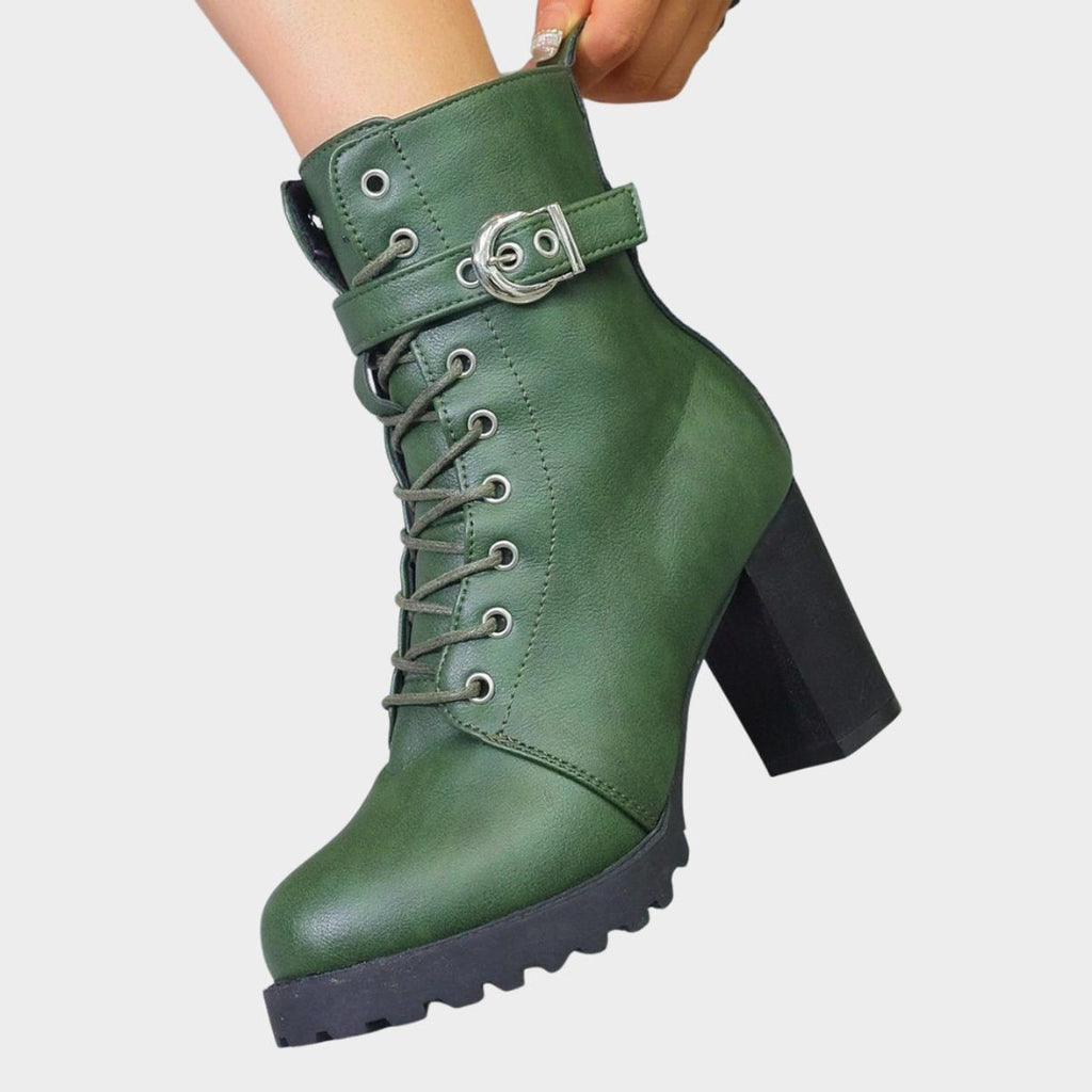 Lace-up block heel ankle boots, pair view