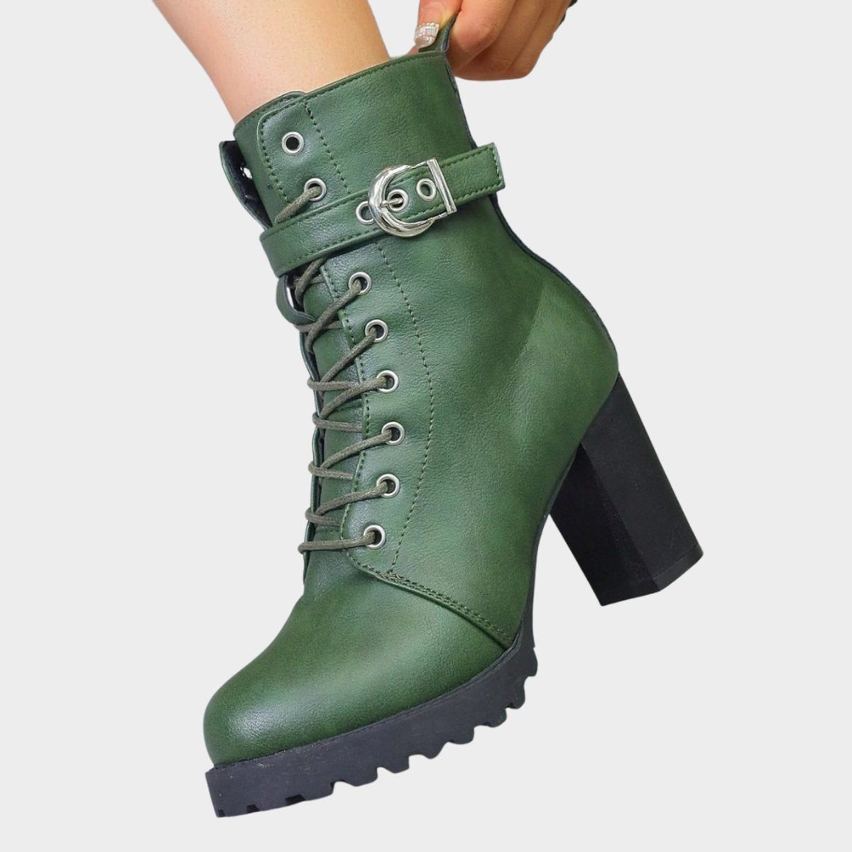 Lace-up block heel ankle boots, pair view