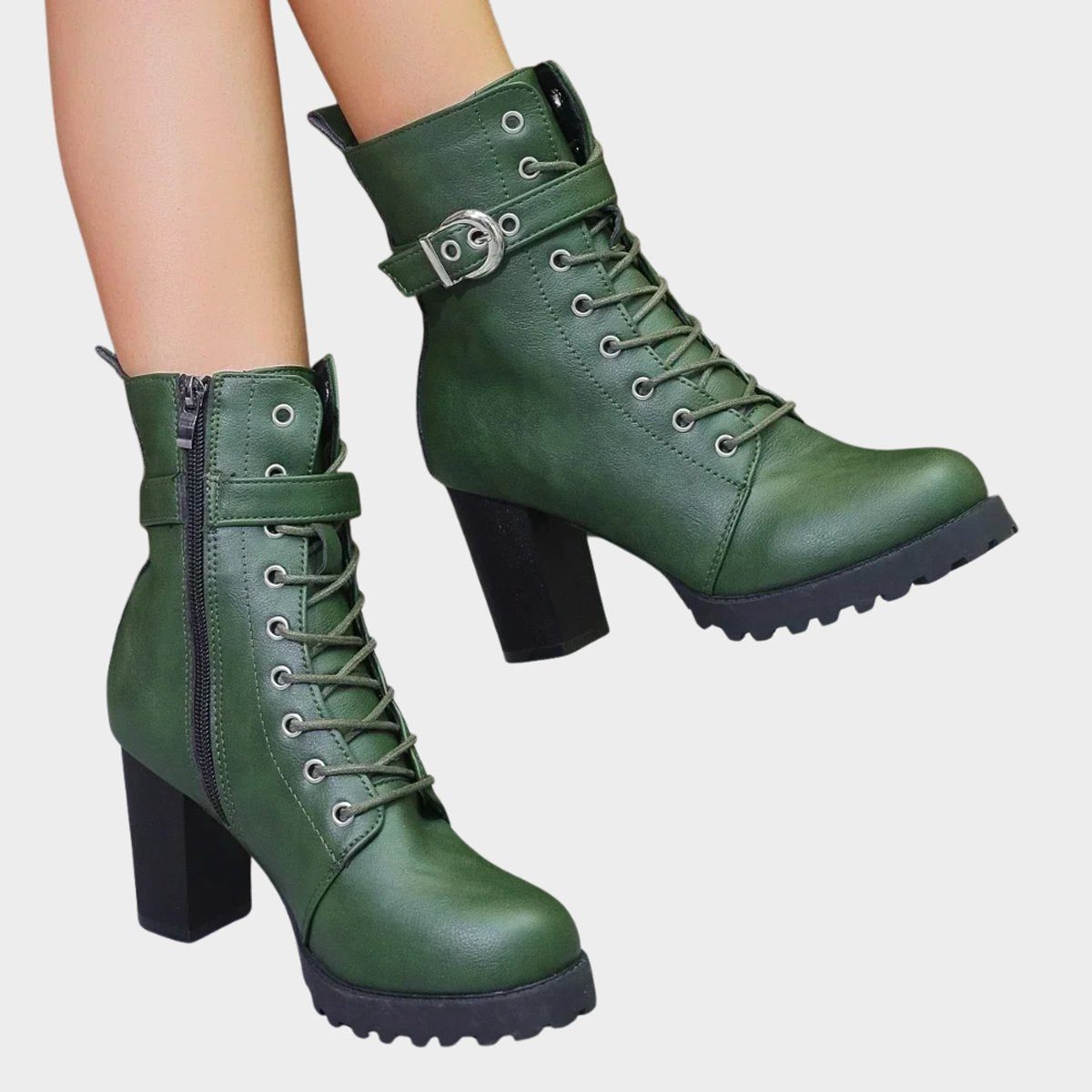 Lace-up block heel ankle boots, side view