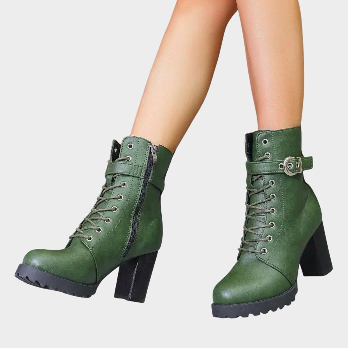 Lace-up block heel ankle boots, styled view