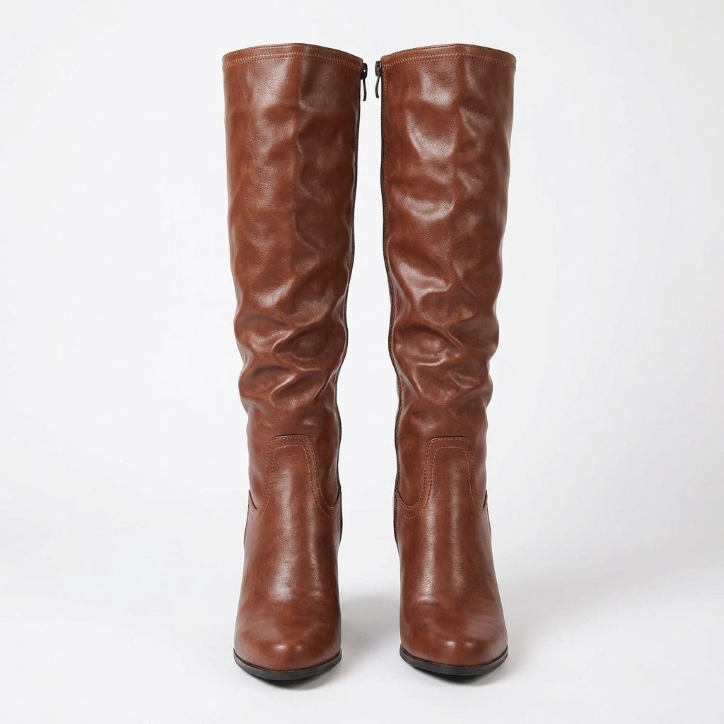 Leather knee-high boots with side zip detail