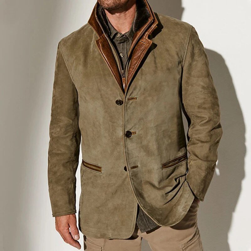 Men's Faux Suede Three-Button Blazer, Contrast Collar