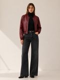 Cropped Jacket with Zip Front and Collarless Neckline in Red
