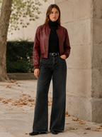 Cropped Jacket with Zip Front and Collarless Neckline detail view