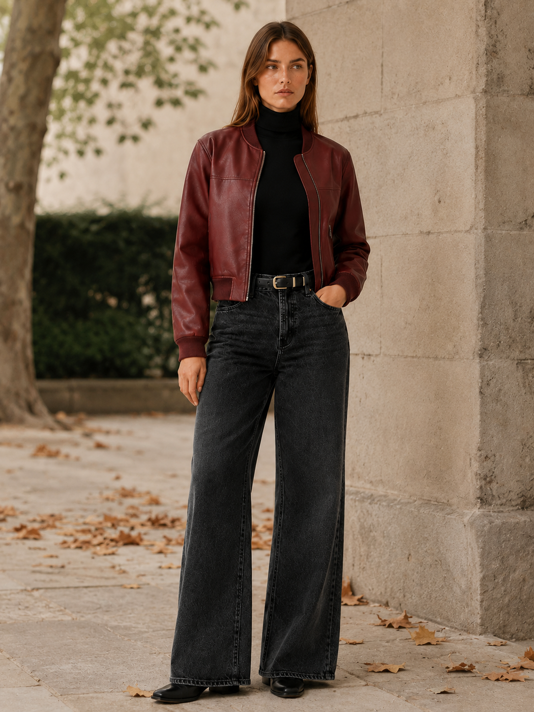 Cropped Jacket with Zip Front and Collarless Neckline detail view