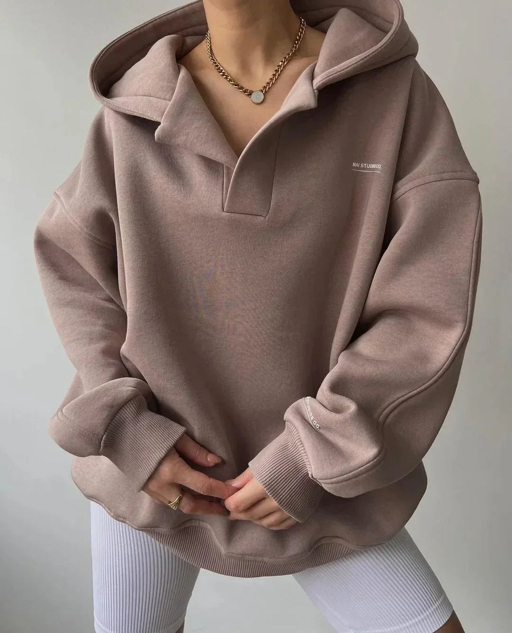 Women's Oversized Pullover Hoodie, Open V-Neckline – view 3