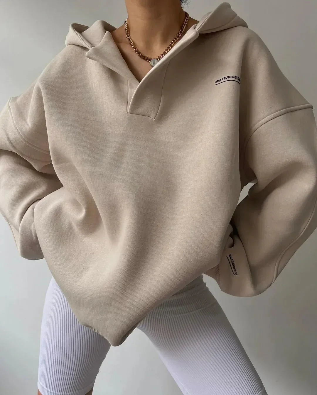 Women's Oversized Pullover Hoodie, Open V-Neckline – view 10