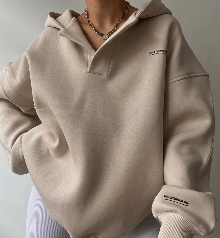Women's Oversized Pullover Hoodie, Open V-Neckline