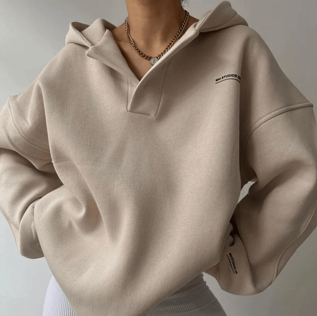 Women's Oversized Pullover Hoodie, Open V-Neckline – view 6