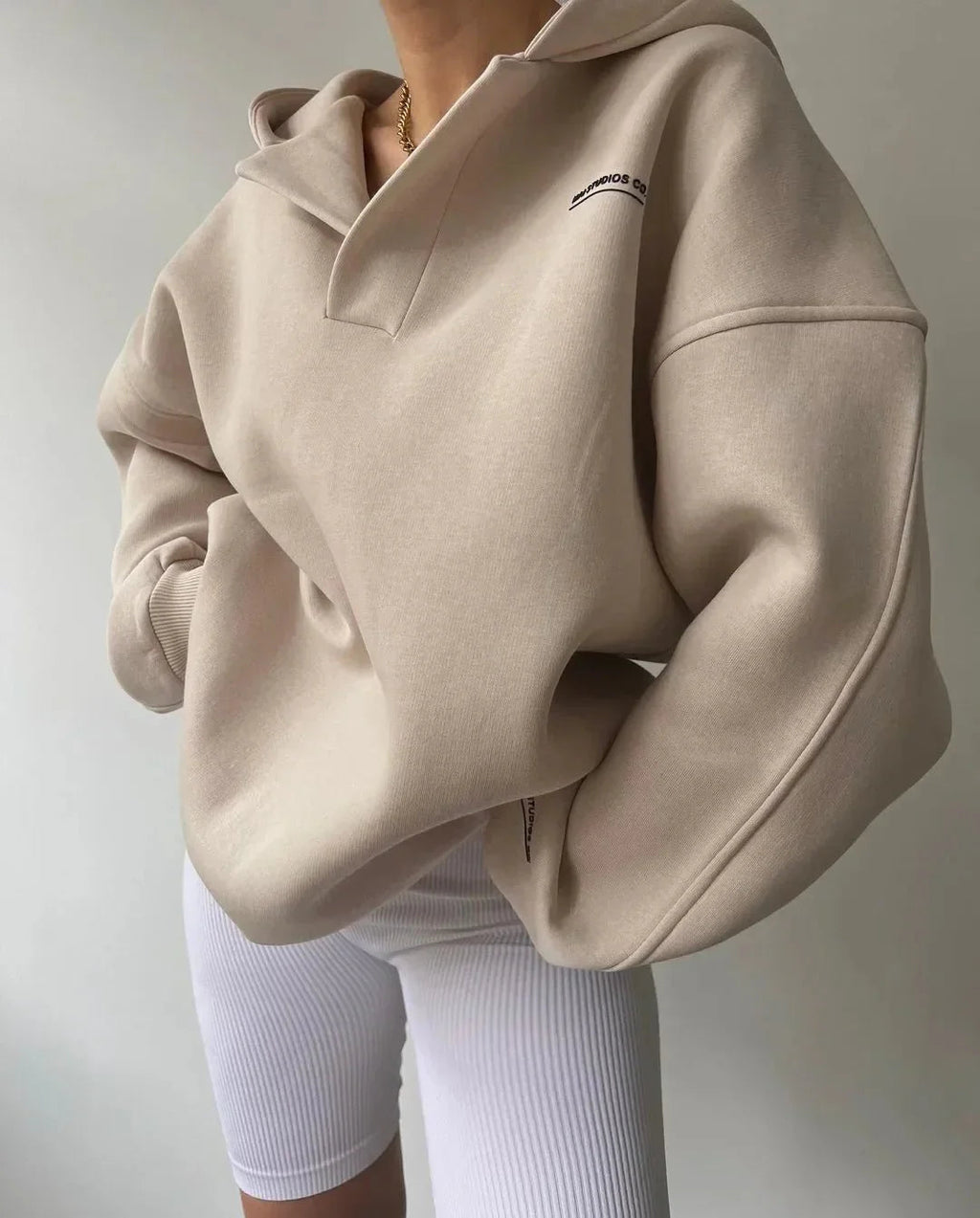 Women's Oversized Pullover Hoodie, Open V-Neckline – detail