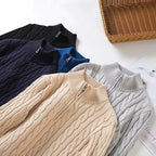 Men's cotton cable-knit half-zip sweater ribbed hem detail