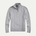 Men's cotton cable-knit half-zip sweater, side view