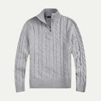 Men's cotton cable-knit half-zip sweater, side view