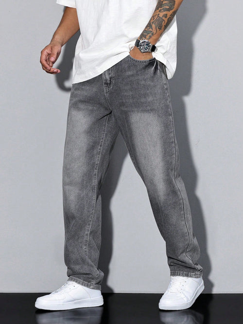 Men's Casual Straight-Leg Jeans in Gray