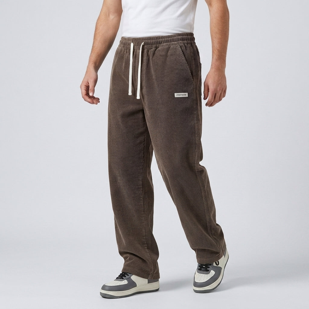Men's corduroy trousers loose fit - Brown