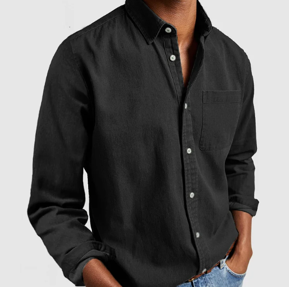 Black men's denim button-up shirt