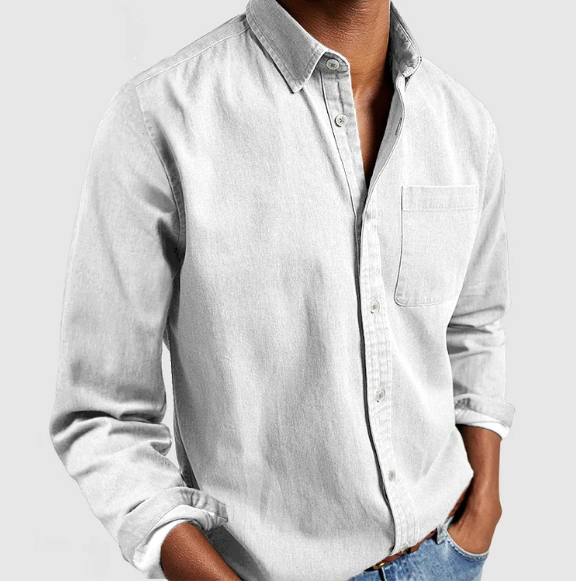 White men's denim button-up shirt