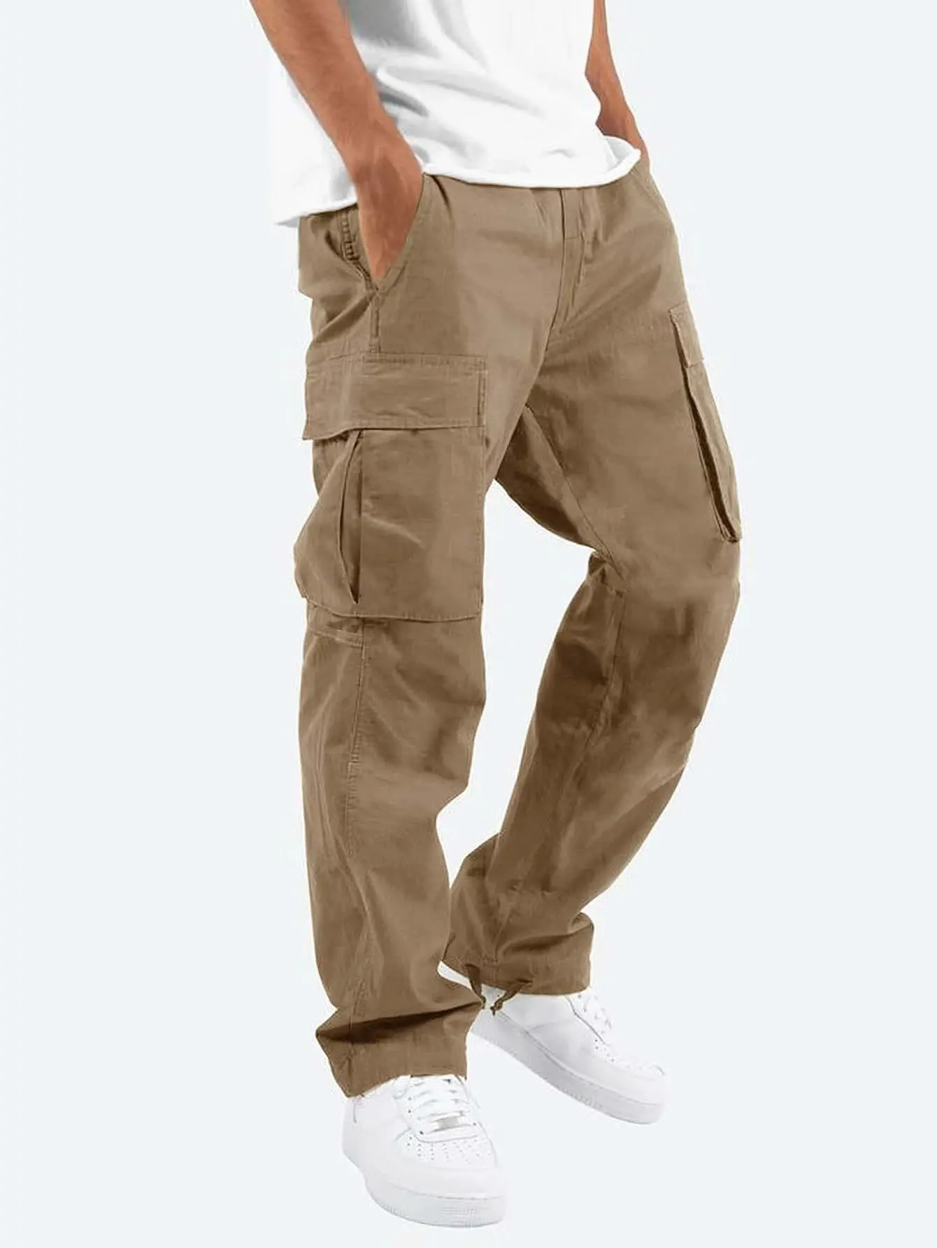Men's drawstring cargo trousers in brown