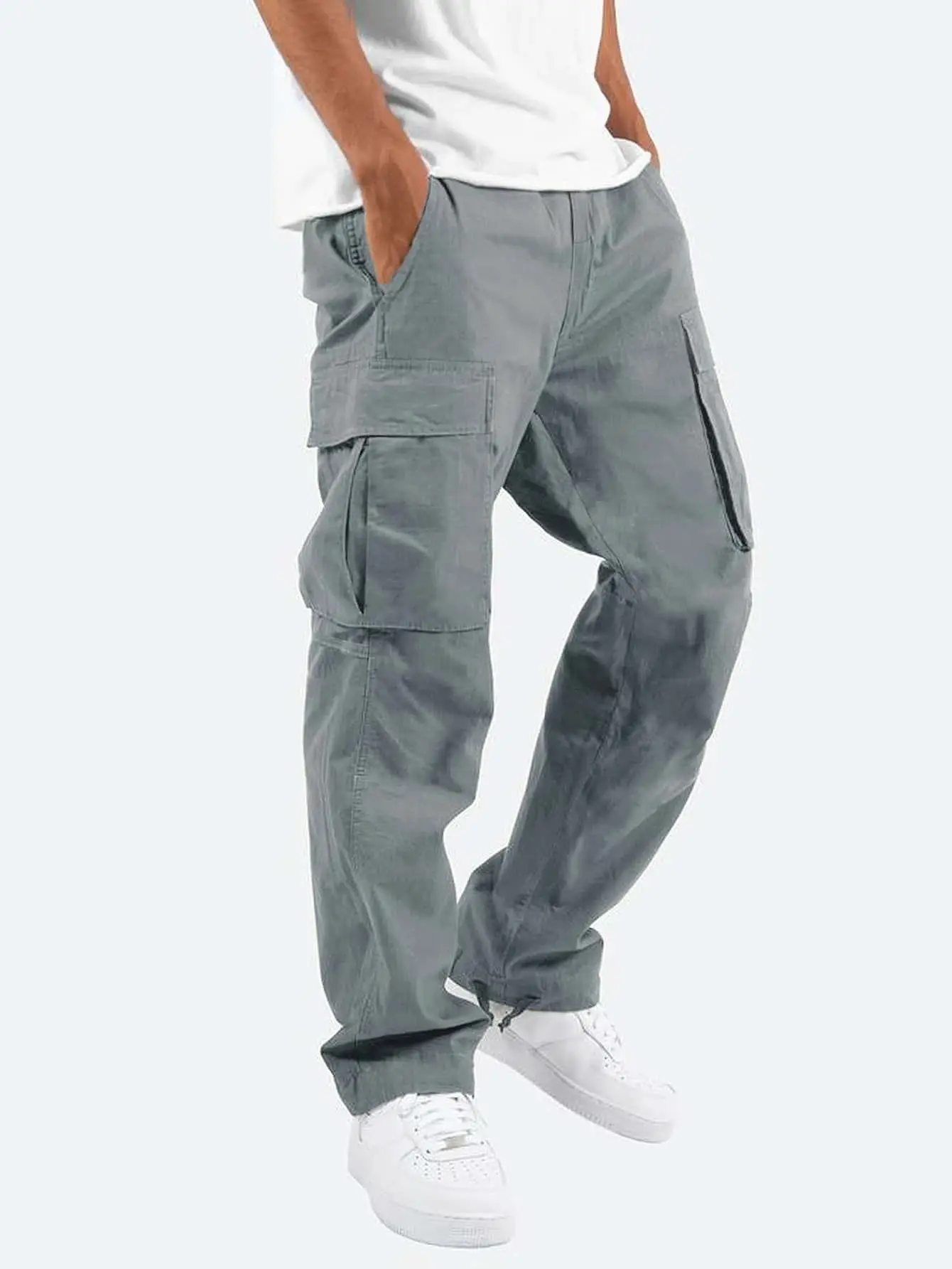 Men's drawstring cargo trousers in grey