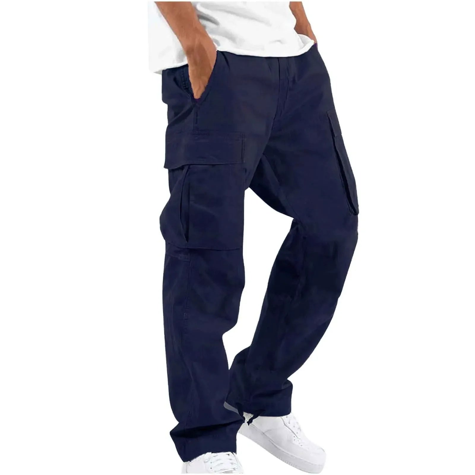 Men's drawstring cargo trousers in navy blue